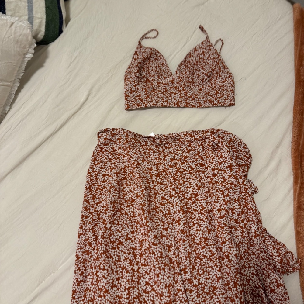 Summer Romance Rust Brown Floral Print Two-Piece Midi Dress - Lulus - Picture 4 of 4